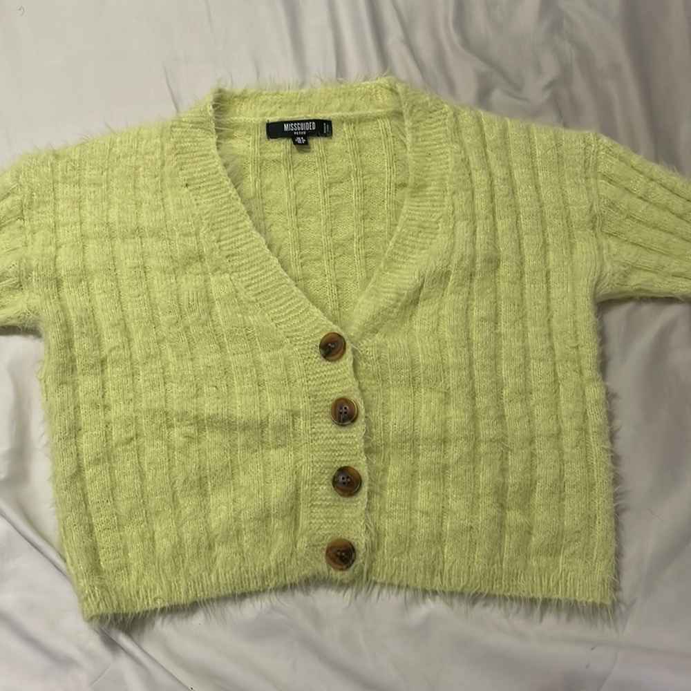 Missguided Women's fuzzy Green Jumper